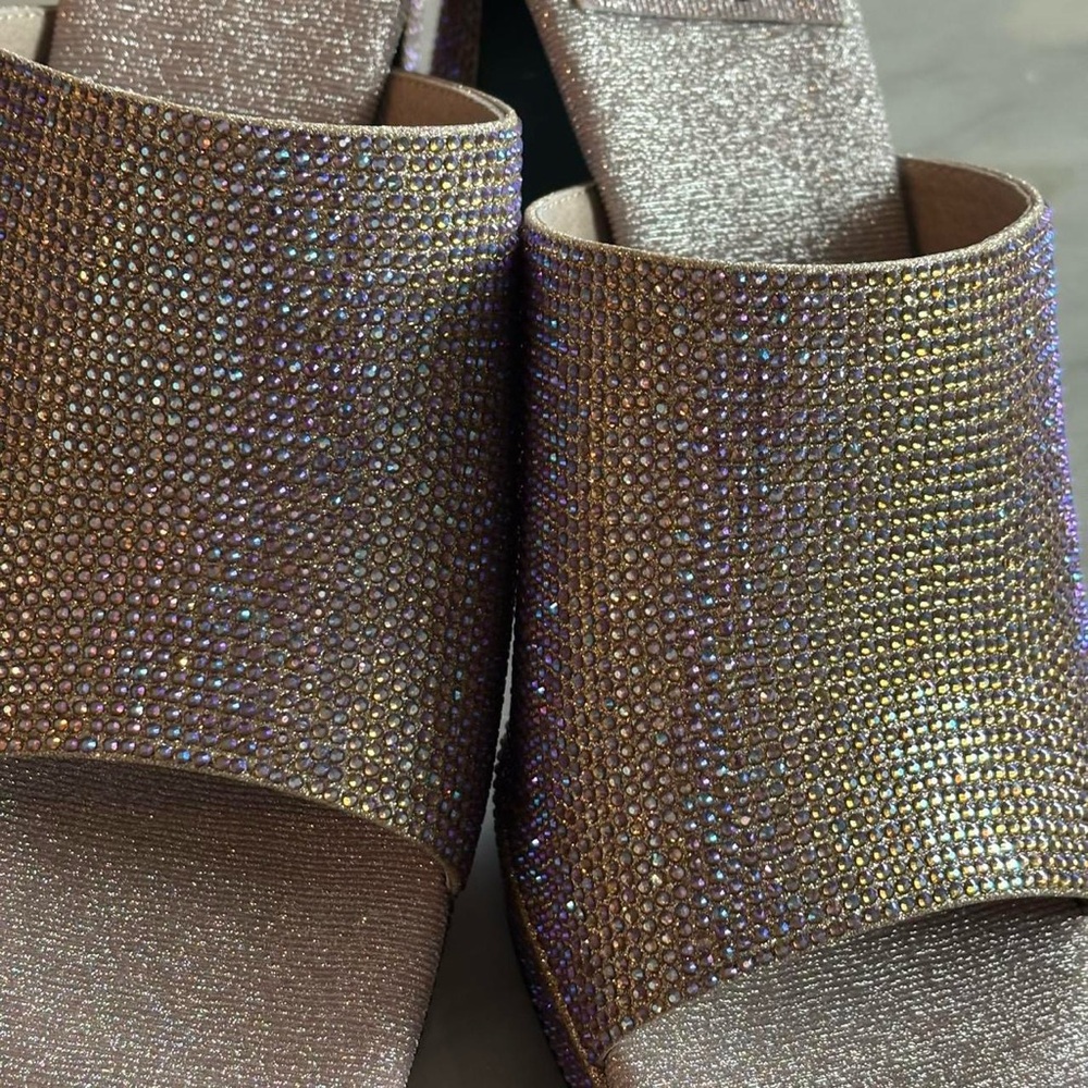 Purple & Gold Rhinestone Heels Sandals Slight Platform Jeffery Campbell size 8.5 - Picture 5 of 7